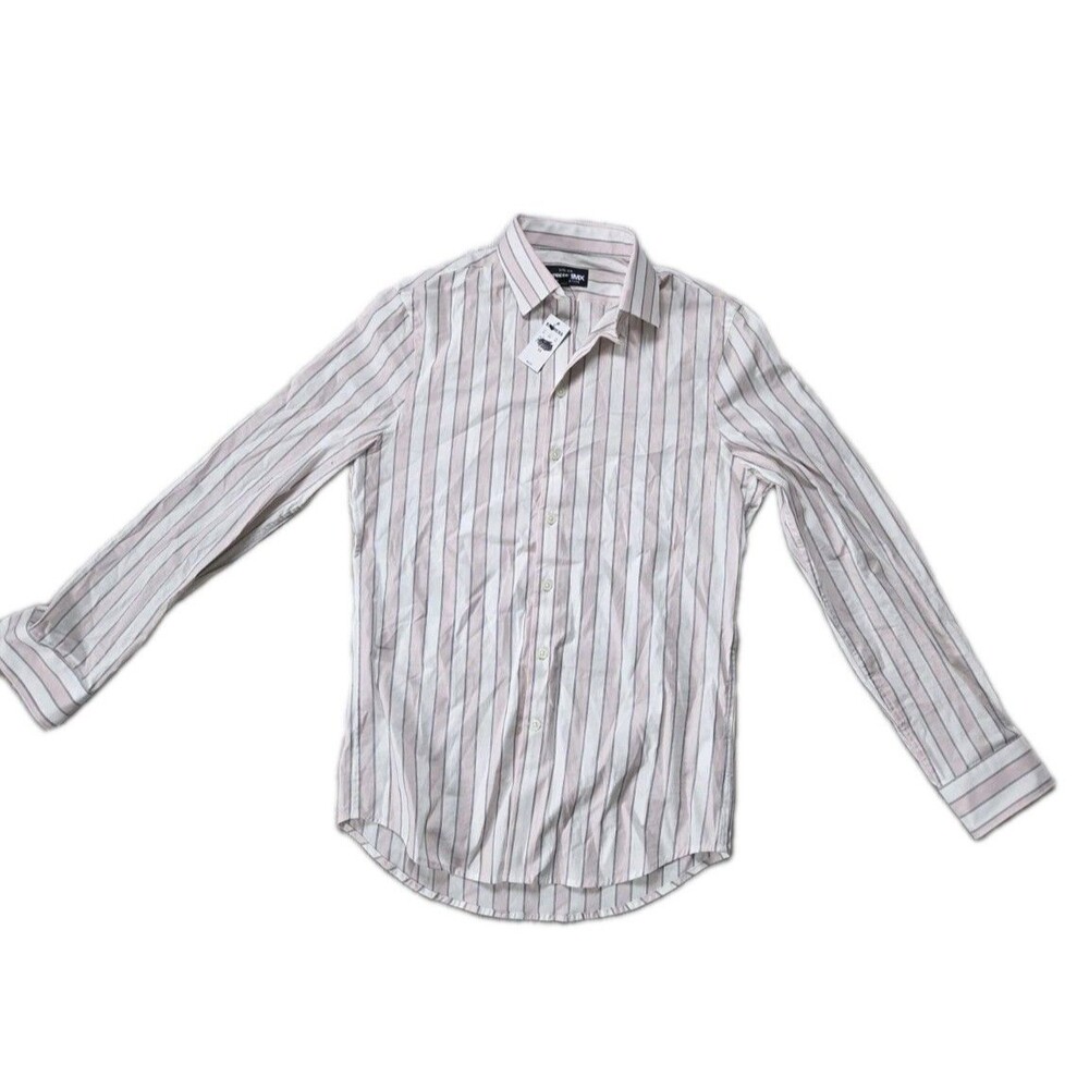NWT Express 1MX Mens Pink White Stripe Extra Slim Stretch Cotton Dress Shirt XS